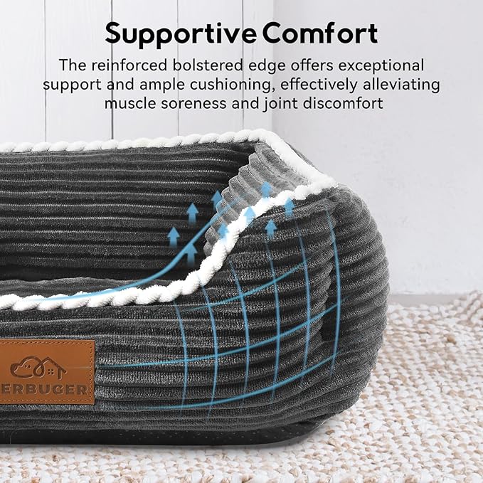 Cat Dog Bed for Pets, Rectangle Pet Bed Gift for Puppy and Kitten, Machine Washable Calming Fluffy Pet Couch Sofa for Indoor Outdoor, Portable Soft Cat Bed with Non-Slip Bottom (Small, Dark Grey) - PAWPICO