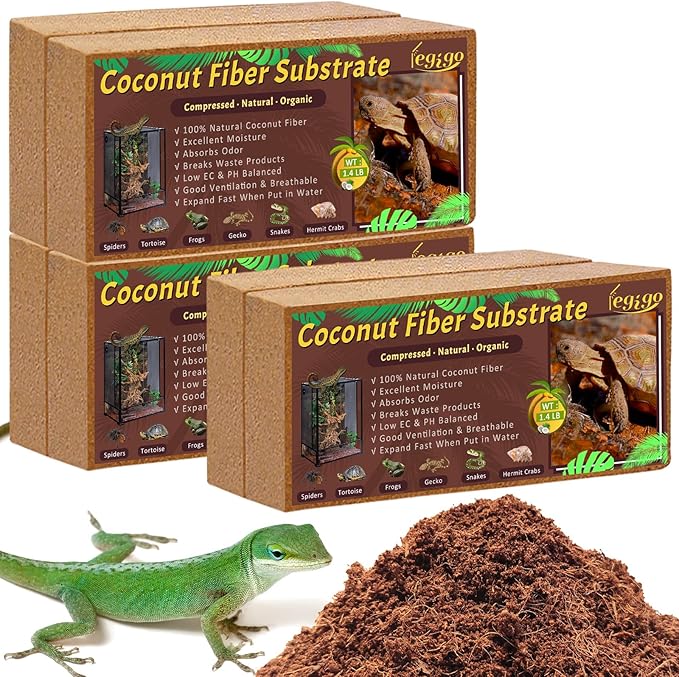 Legigo 6 Pack Compressed Coconut Fiber Substrate - 100% Organic Coconut Fiber Brick Bedding for Reptiles, Natural Coco Husk Substrate Terrarium Bedding for Snake, Hermit Crabs, Frogs, Tortoise, Gecko Legigo
