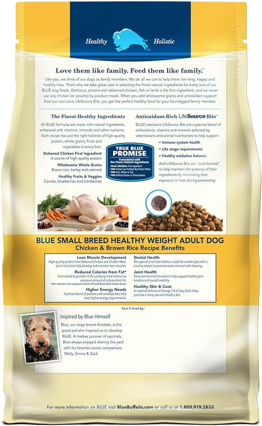 Blue Buffalo Life Protection Formula Healthy Weight Natural Small Breed Dry Dog Food, Supports an Ideal Weight, Made with Natural Ingredients, Chicken & Brown Rice Recipe, 15-lb Bag - PAWPICO