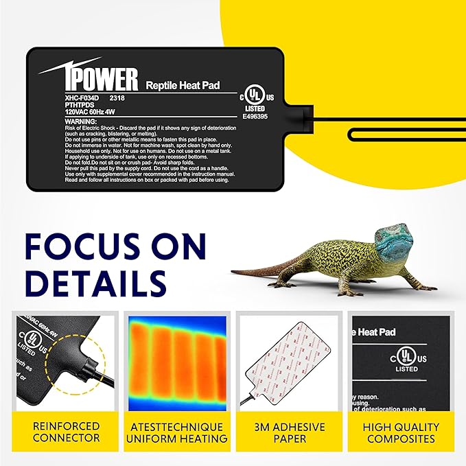 iPower 4 by 7-Inch 4W Reptile Heat Mat, LCD Digital Aquarium Thermometer, Under Tank Warmer Terrarium Heat Pad for Turtles Lizards Frogs and Other Small Animals, Multi Sizes iPower