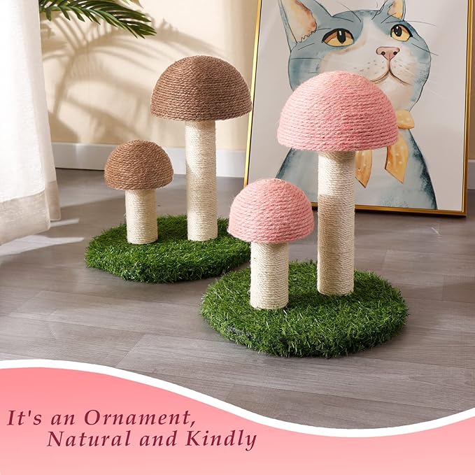 Cat Scratching Post - Mushroom Cat Scratcher Featuring with Natural Sisal Caps Scratch Pole and Sturdy Base for Kittens & Small Cats - Pink - PAWPICO