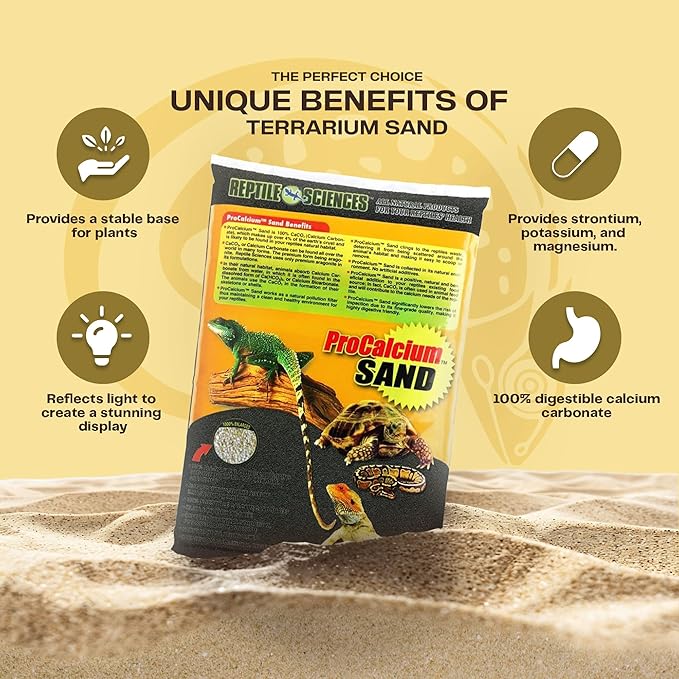 Reptile Science Black Pro-Calcium Terrarium Sand, 10 Lbs - Premium Substrate for Aquariums and Terrariums, Ideal for Fish Tank Décor and Reptile Habitats NaturesOcean