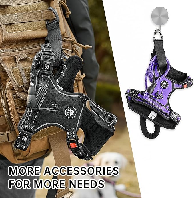 NESTROAD No Pull Dog Harness,Adjustable Oxford Dog Vest Harness with Leash,Reflective No-Choke Pet Harness with Easy Control Soft Handle for Large Dogs(Large,Purple) NESTROAD