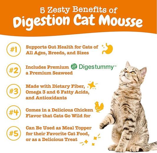 Zesty Paws Cat Mousse Squeezies Puree Cat Treats for Digestion - with Seaweed, Omega Fatty Acids, Antioxidants - Support for Digestive Health Cats - Chicken Flavor - 18 Count ZestyPaws