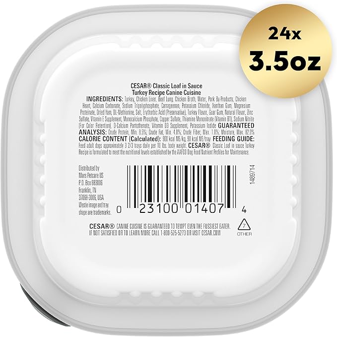 CESAR Soft Wet Dog Food Filets in Gravy Turkey Recipe, (24) 3.5 oz. Easy Peel Trays - PAWPICO