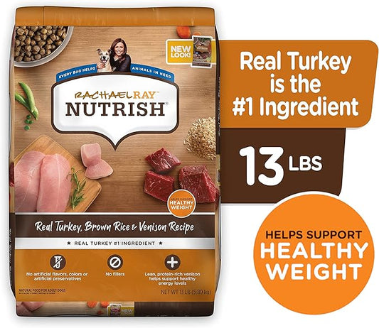 Rachael Ray Nutrish Dry Dog Food, Turkey, Brown Rice & Venison Recipe for Weight Management, 13 Pounds - PAWPICO