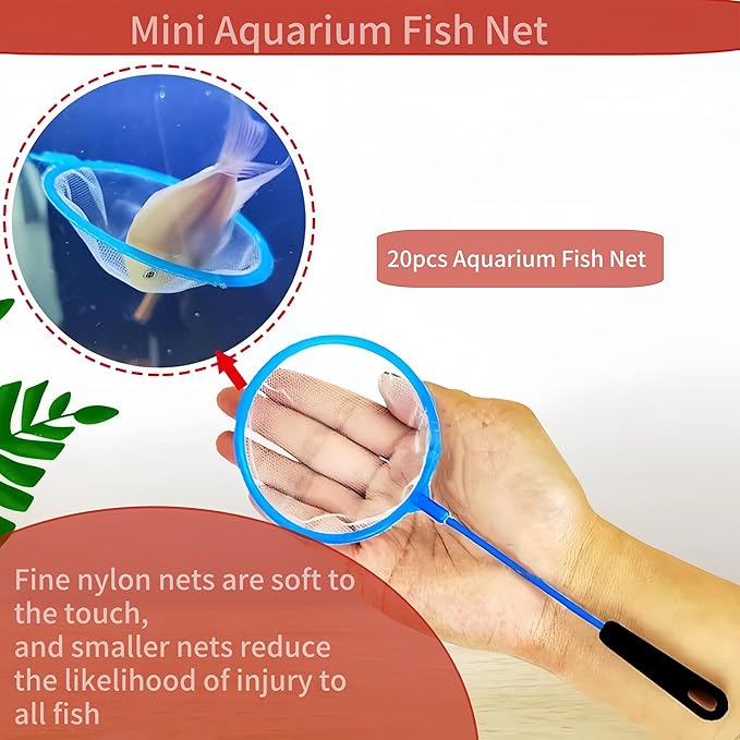 20pcs Aquarium Fish Net Cleaner Net Fish Tank Filter Nets, Brine Shrimp Sieve Fish Net High Density Mesh,Blue FKUMLUN