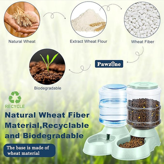 2 Pack Automatic Cat Feeder and Water Dispenser in Set Gravity Food Feeder and Waterer Pet Food Bowl for Small Medium Dog Pets Puppy Kitten Big Capacity 1 Gallon x 2 (2 Pack Green) - PAWPICO