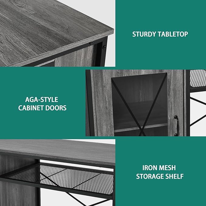 YITAHOME Fish Tank Stand with Power Outlets & LED Light, 55-75 Gallon Metal Aquarium Stand with Cabinet for Fish Tank Accessories Storage for Turtle Tank, Reptile Terrarium, 860LBS Capacity, Grey YITAHOME