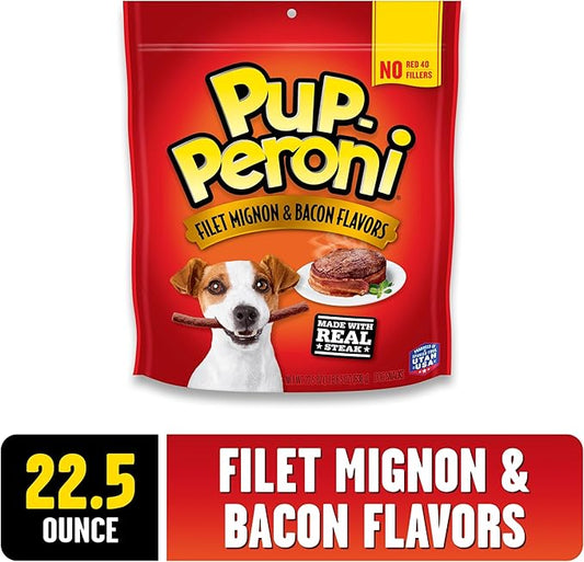 Pup-Peroni Dog Treats, Filet Mignon & Bacon Flavors, 22.5 Ounce, Made with Real Steak (Pack of 2) - PAWPICO