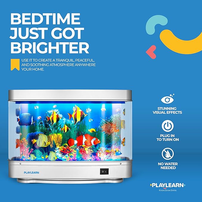 Playlearn Fake Fish Tank Mini Aquarium - Artificial Fish Tank with Moving Fish - Fake Aquarium Lamp - Perfect Sensory Lamp PLAYLEARN