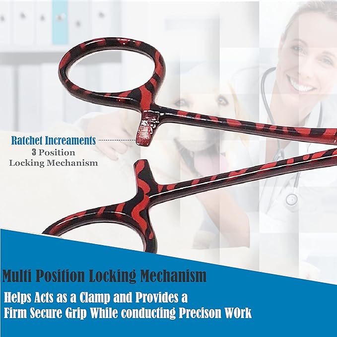 Dog Pet Ear/Nose Hair Puller Grooming Hemostat Locking Forceps Pliers, 5.5" (14cm), Straight (Red Swirls) A2Z+SCILAB