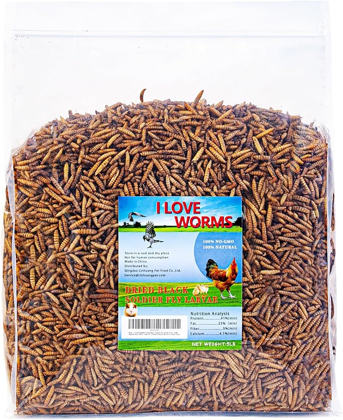 I LOVE WORMS Dried Black Soldier Fly Larvae (5lb), 100% Natural Non-GMO, Treat for Chickens, More Calcium Chicken Feed Than Mealworms ILOVEWORMS