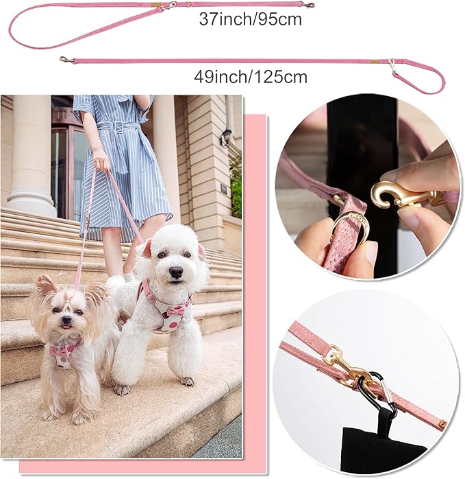 Puppytie No Pull xs Dog Harness with Multifunction Dog Leash,Soft Adjustable No Choke Escape Proof Pet Harness Vest,Suede Bow Pink,XXS Puppytie