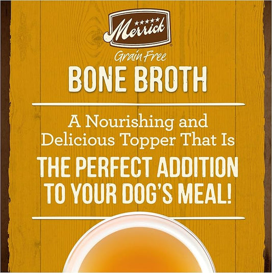 Merrick Grain Free Bone Broth, Premium Human Grade And Gluten Free Dog And Cat Food Topper Pouches, Chicken - 7 oz. Pouch - PAWPICO