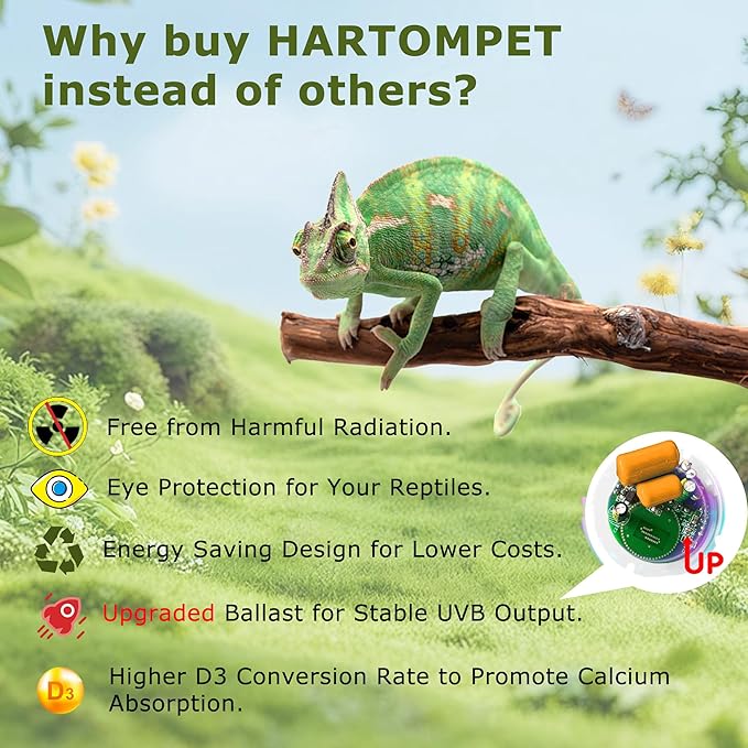 5.0 UVB Reptile Light 26W, Compact Tropical Terrarium Lamp, Coil UVB Fluorescent Bulbs for Chameleons, Iguanas, Turtles, Rainforest Reptile Tanks, Pet Terrariums, Reptile Habitat Tank HARTOMPET