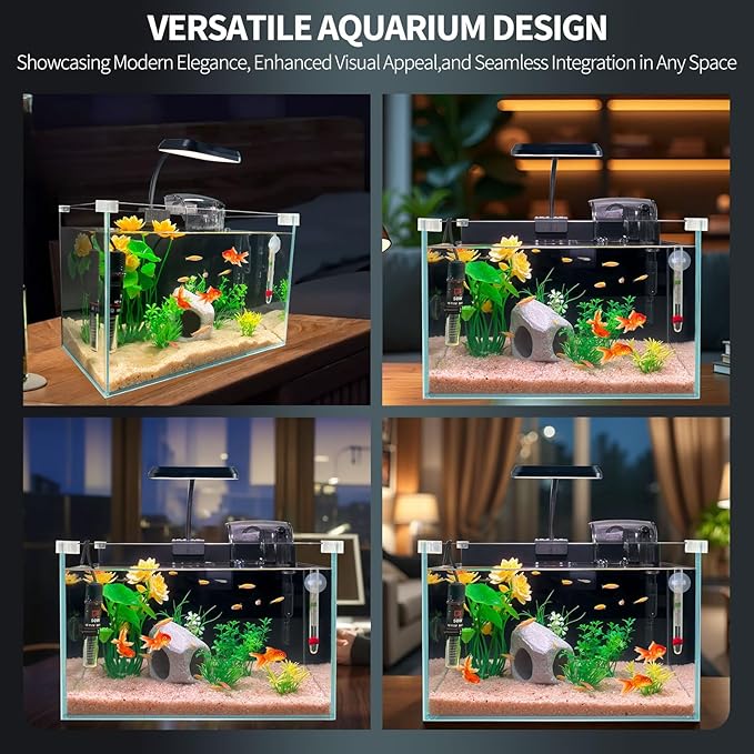 3.4-Gallon Ultra-Clear Low-Iron Betta Fish Tank Kit with Waterfall Filter, Full-Spectrum LED Light, Heater, Hideaway, Plants, Thermometer, and pH Test WelcometoCICKSEED