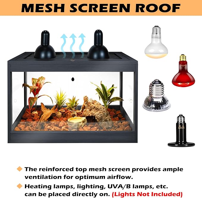 Bearded Dragon Tank 28 Gallon, Lizard Tank, Reptile Tank with Metal Mesh Roof Door, Snake Tank with Lock Design, 24" Long, Black PROLEE