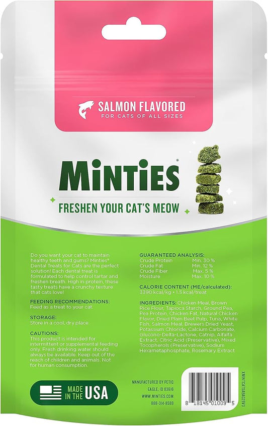 Minties Dental Treats for Cats, Salmon Flavored Treats for Cats, Freshens Breath and Controls Tartar, 2.5oz Minties