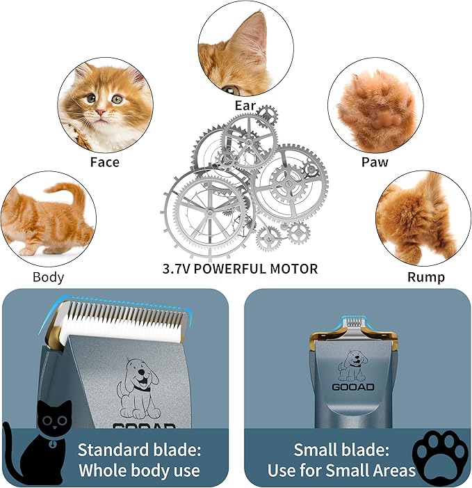 Cat Clippers for Matted Hair, Cat Grooming Kit, Cordless Cat Shaver for Long Hair, Low Noise Paw Trimmer, Cat Hair Trimmer for Grooming,Quiet Pet Hair Clippers Tools for Cats Dogs (Blue) - PAWPICO