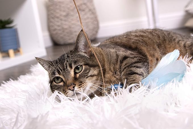 SmartyKat Frisky Flyer Feather Wand Cat Toy, Extendable Up to 24" - Blue, One Size - PAWPICO