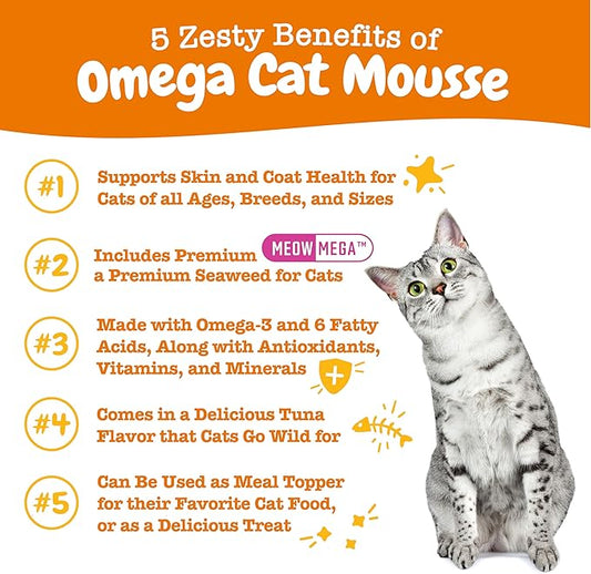 Zesty Paws Omega Cat Mousse Squeezable Cat Treats - with Seaweed, Omega Fatty Acids, Antioxidants Vitamins & Minerals - Skin & Coat Support for Cats - Tuna Fish Flavor - 18 Count ZestyPaws