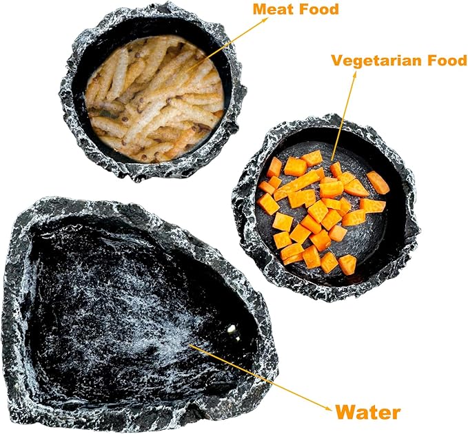 3 Pack Reptile Water Dish Food Bowl, Reptile Feeding Terrarium Bowls for Bearded Dragon Lizard Frog Gecko Tortoise Hermit Crab Snail (Black) CATDABIR