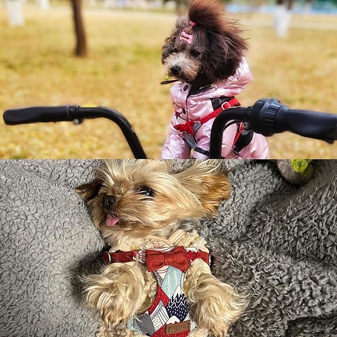 Puppytie No Pull Dog Harness with Multifunction Dog Leash,Soft Adjustable No Choke Escape Proof Pet Harness Vest for Medium Dogs,Suede Bow red,M Puppytie