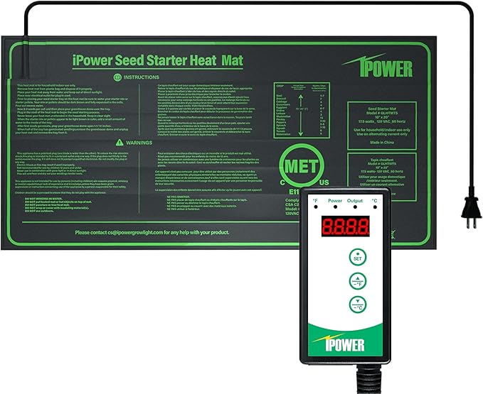 iPower Seedling Heat Mat Heating Pad 10"x20" with Digital Thermostat Combo Set, Waterproof for Indoor Seed Starting and Plant Germination iPower