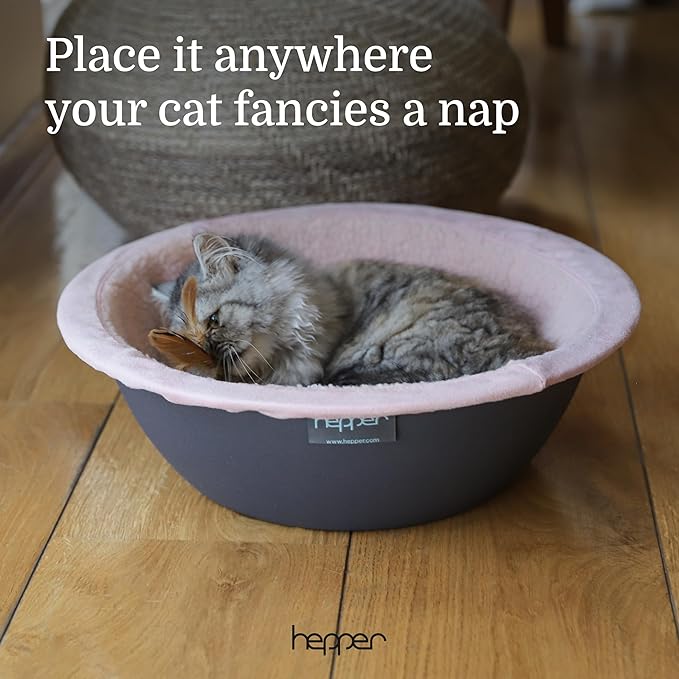 Hepper Cat Nest - Washable Cat Bed with Removable Fluffy Fleece Liner - Cozy Comfy Calming Cat Bed Round Shape - Cat Warming Bed - Donut Cat Bed Desk Ready - Small Cat Bed for Indoor Cats (Grey/Pink) - PAWPICO