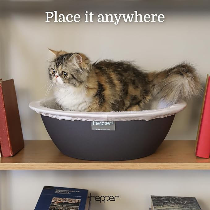 Hepper Cat Nest - Washable Cat Bed with Removable Fluffy Fleece Liner - Cozy Comfy Calming Cat Bed Round Shape - Cat Warming Bed - Donut Cat Bed Desk Ready - Small Cat Bed for Indoor Cats (Grey/White) - PAWPICO