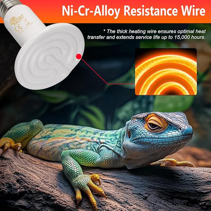 Energy Efficient 150W Heat Lamp Bulbs, Pack of 2 Ceramic Heat Emitters for Reptiles Geckos, Lizard, Bearded Dragon, Tortoise & Small Pets Basking (White, 150 Watts) BOEESPATDirect