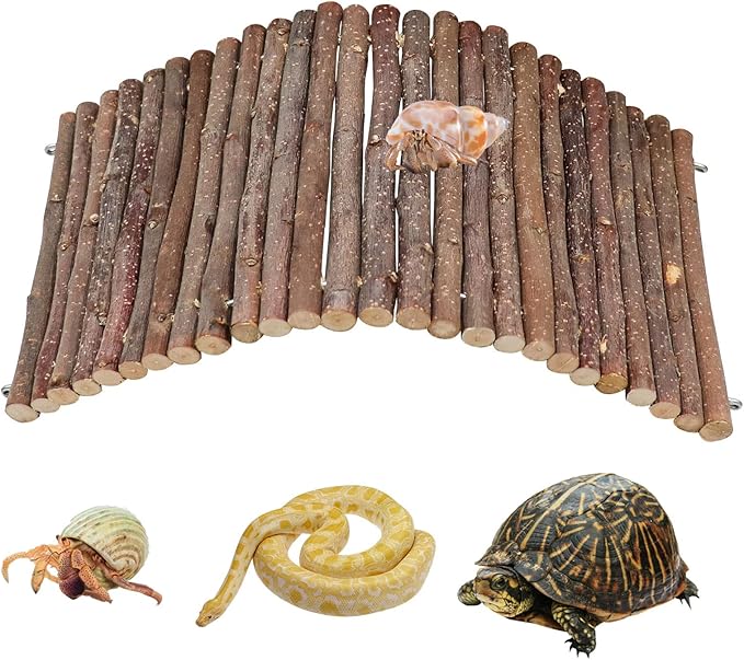 Hermit Crab Climbing Toys, Wooden Hermit Crab Hideout, Reptile Tank Habitat Decor, Bendable Ladder Bridge Tunnel Toys for Lizard Chameleon Hamster Rats Chinchilla Guinea Pig Rabbit Bearded Dragon Dnoifne