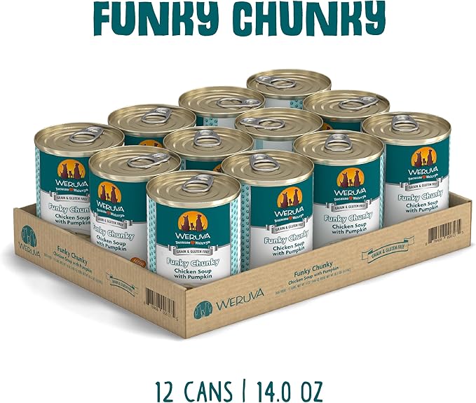 Weruva Classic Dog Food, Funky Chunky Chicken Soup with Chicken Breast & Pumpkin in Gravy, 14oz Can (Pack of 12) - PAWPICO