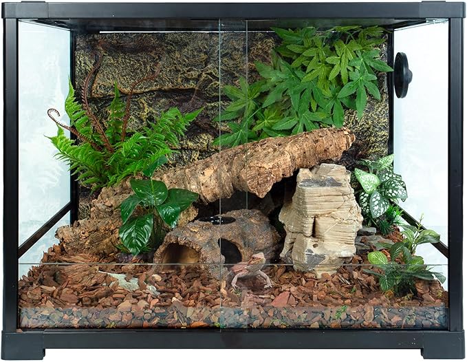 2 in 1 Reptile Hides and Caves with Top Feeder, 9in Resin Hollow Bark Log Hideout, Reptile Basking Platform Hideaway Tank Accessories for Bearded Dragon, Snake, Gecko, Lizard, Tortoise CAVACHEWReptileSupplies