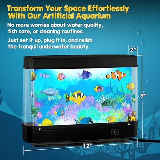 Artificial Fish Tank Virtual Ocean Toy - Mini Office Desk Aquarium, Colorful Aquarium, Motion Lamp Night Light with Moving Fish, Fun Gift for Kids and Adults Nurily