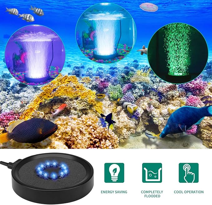 Number-one Aquarium Bubble Light LED Fish Tank Bubbler Light, Remote Controlled Aquariums Air Stone Disk Lamp with 16 Color Changing, 4 Lighting Effects for Fish Tanks and Fish Ponds PAWPICO