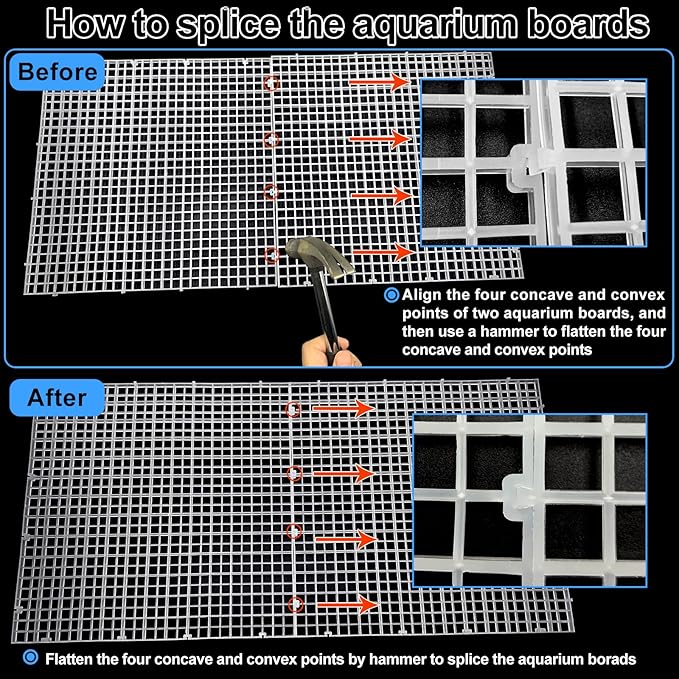 4 Aquarium lid Hood Fish Tank top Cover Terrarium lid Plastic Grid Panel Egg Crate Grate 6 Aquarium Glass Cover Board Clip Weramics