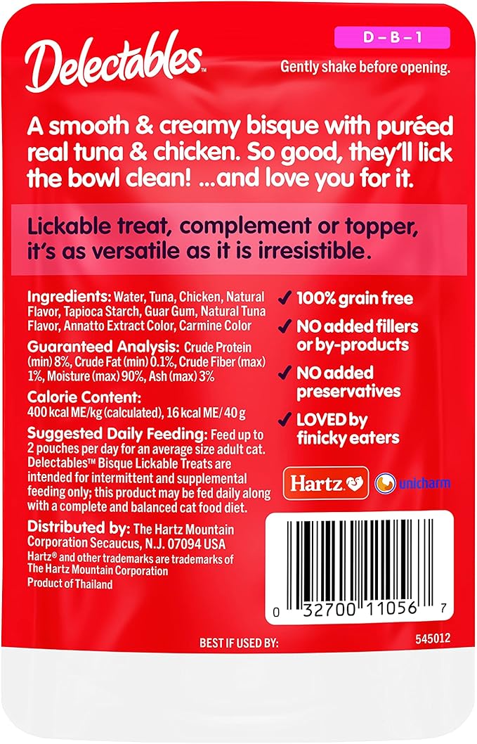 Delectables Bisque Lickable Wet Cat Treats - Tuna & Chicken, 1.4 oz (Pack of 12) Hartz