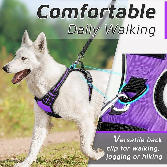 Eagloo Dog Harness Medium Sized Dog, No Pull Service Vest with Reflective Strips and Control Handle, Adjustable and Comfortable for Easy Walking, No Choke Pet Harness with 2 Metal Rings, Purple, M GoExplorewithEagloo