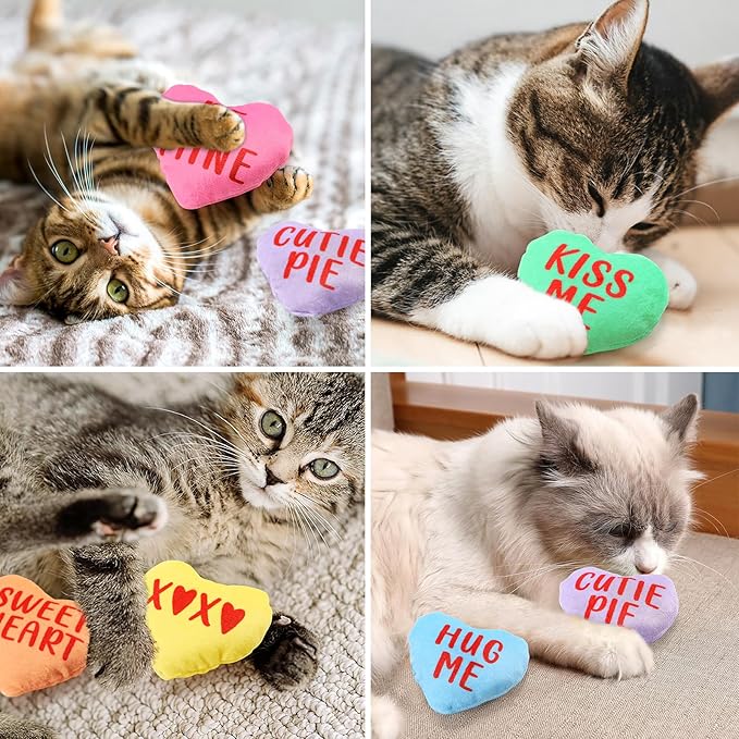 Valentines Cat Catnip Toys 6PCS Sweetheart Sayings Valentines Day Cat Toys Gifts for Indoor Cat Cute Funny Interactive Kitten Toys Boredom Relief Teeth Cleaning Chew Bite Kick Kitty Toys - PAWPICO