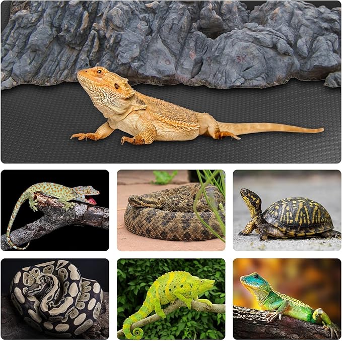Reptile Substrate Carpet Terrarium Mat, 144" X 24" Bearded Dragon Tank Accessories, Reptile Bedding Substrate Liner, Reptile Tank Accessories for Bearded Dragon,Leopard Gecko,Lizard,Tortoise, Black Hoplaep