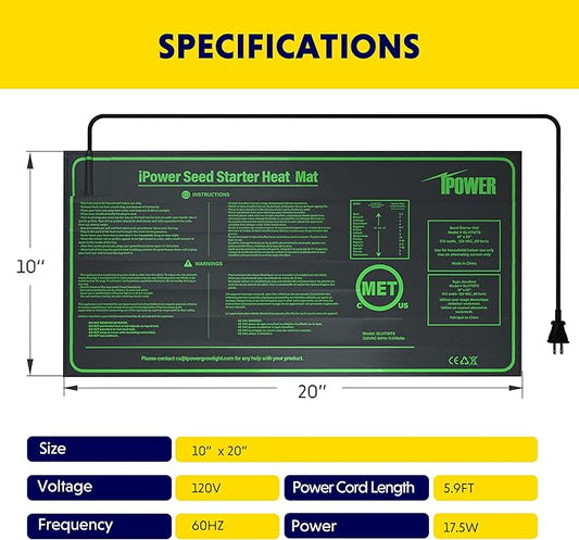 iPower Seedling Heat Mat Heating Pad 10"x20" with Digital Thermostat Combo Set, Waterproof for Indoor Seed Starting and Plant Germination iPower