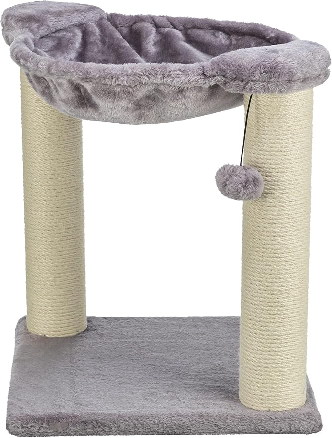 TRIXIE Baza 20-in Cat Scratching Posts, Durable Jute Cat Scratcher with Plush Hammock and Dangling Cat Toy, Gray - PAWPICO