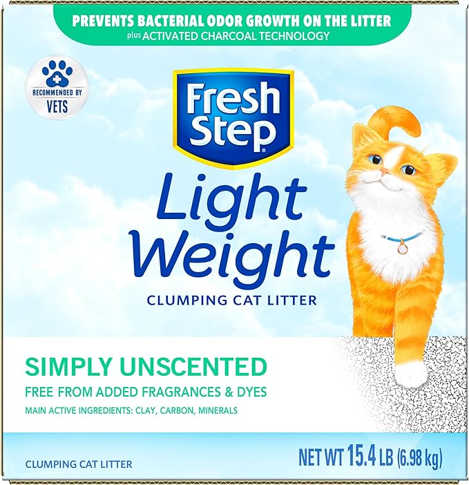 Fresh Step Simply Unscented Light Weight Clumping Litter, Fresh Step Unscented Cat Litter With Activated Charcoal Technology, 15.4 lb. Box - PAWPICO
