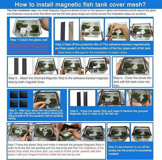 Magnetic Aquarium lid Fish Tank Hood top Cover Anti-Jumping net Cover mesh to Protect Fish Jumping Out of Fish Tank NestBasics