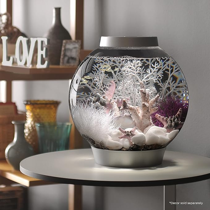 biOrb Classic 15 Acrylic 4-Gallon Aquarium with White LED Lights Modern Compact Tank for Tabletop or Desktop Display, Silver-Trimmed Tank biOrb