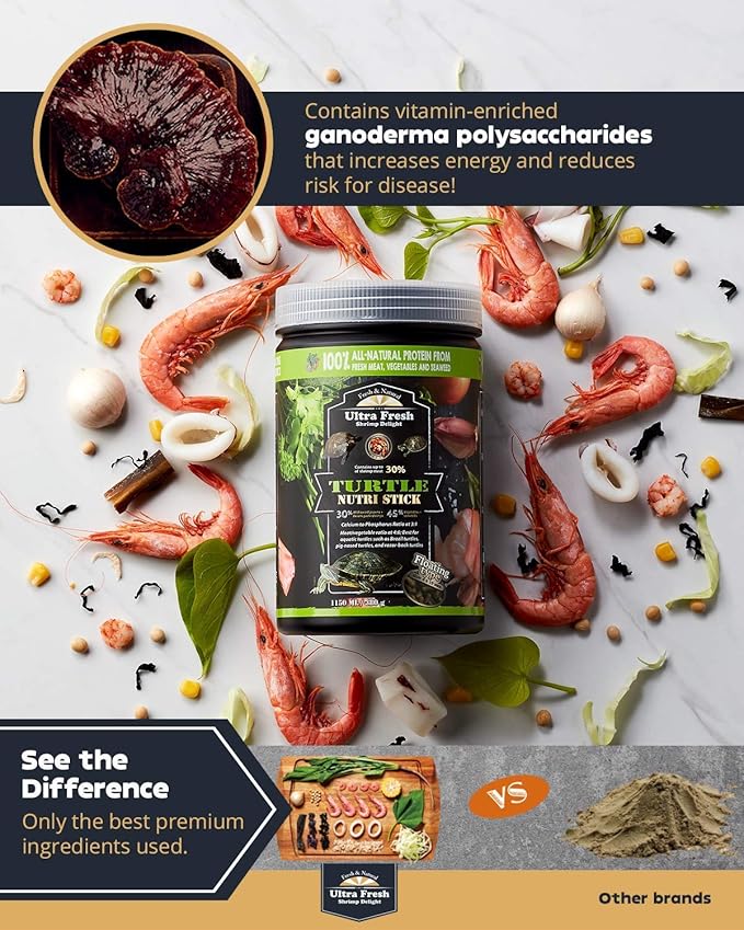 Ultra Fresh - Turtle Nutri Stick, Wild Sword Prawn, Calcium & Vitamin D Enriched Aquatic Turtle Food with Probiotics for Picky Turtles, Made from All Natural Ingredients 3.35 oz UltraFresh-ShrimpDelight