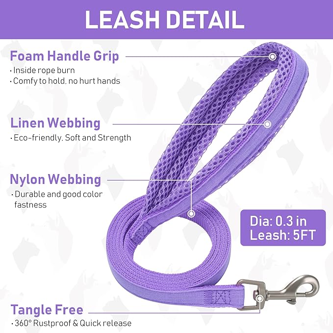 GAMUDA Small Pet Harness Collar and Leash Set, Step in No Chock No Pull Linen Fabric Soft Mesh Dog Vest Harnesses Reflective for Dogs Puppy Cats Kitten Rabbit (Purple, S) GAMUDACollarsCollection