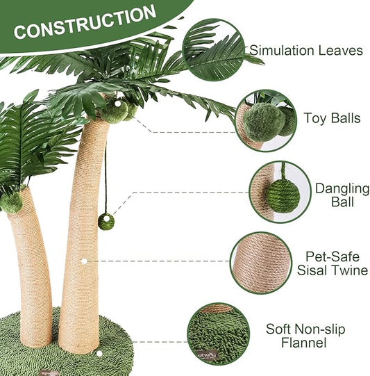 35" Tall Cat Scratching Post Cat Scratcher, 2 Curved Design Cat Post with 5 Interactive Balls, Natural Sisal Rope Cat Scratching Posts for Indoor Cats Adults and Kitten (Style A) - PAWPICO